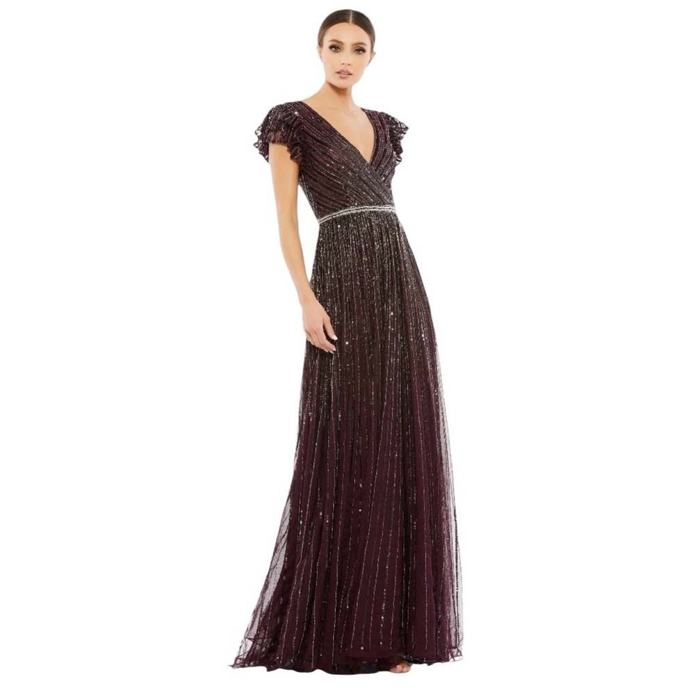 Mac Duggal 5502 Mulberry Sequin Flutter Sleeve A-Line Formal Gown Size 8 $698